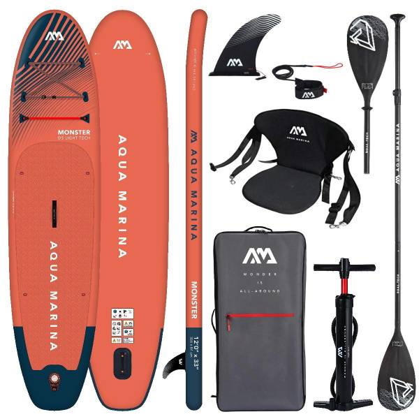 AQUA MARINA MONSTER 12'0" iSUP Board Set aufblasbar Stand Up Paddle Kajakpaddel Sitz